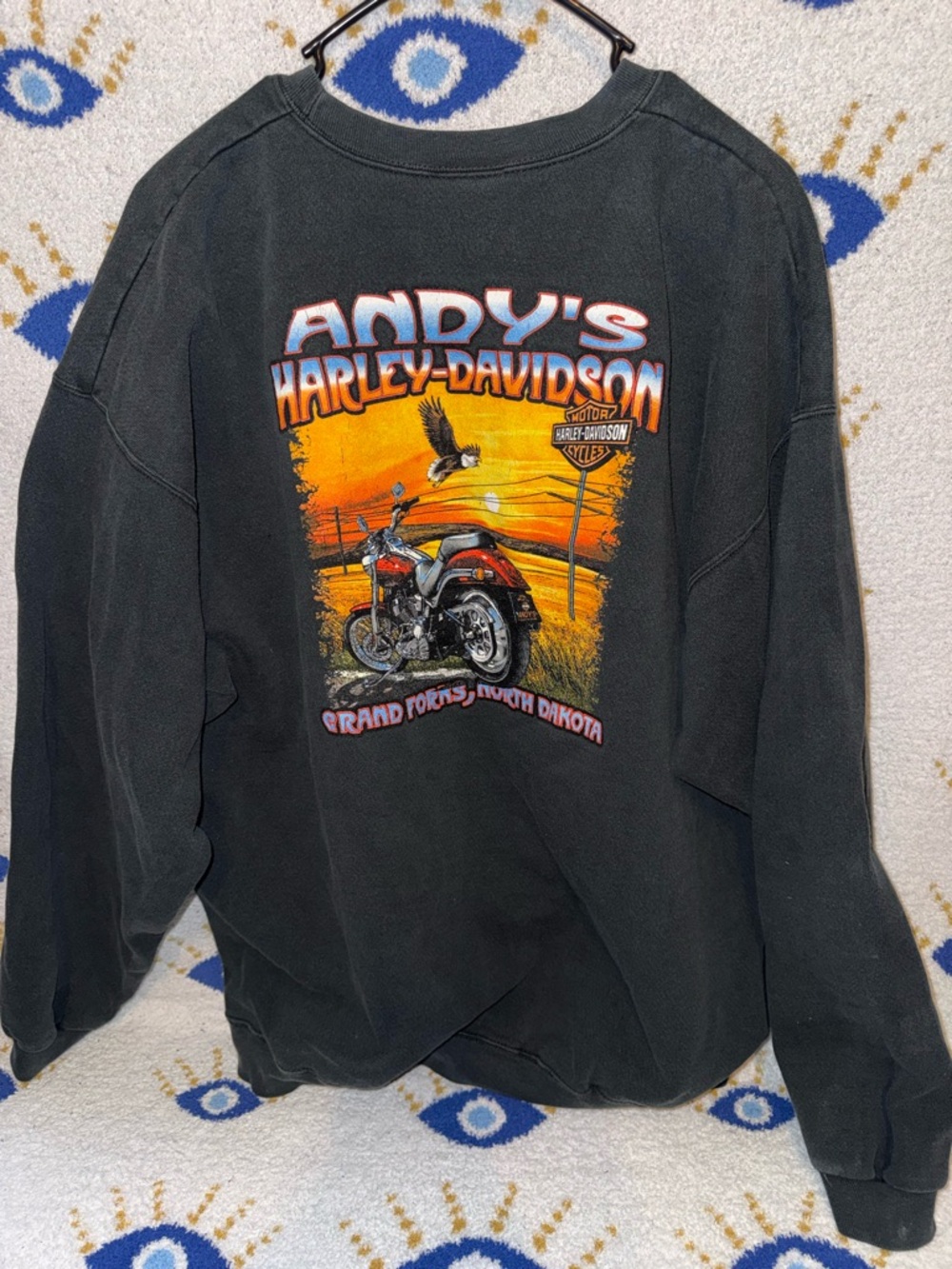 Vintage Andy's Harley-Davidson Graphic Sweatshirt - Black with Orange Sunset
